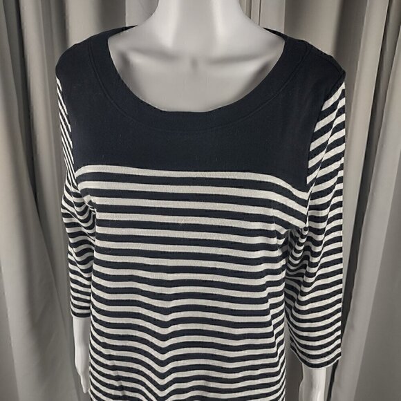 Kim Rogers Black, White Stripe Soft 100% Cotton 3/4 Sleeve Top Blouse Size PXL - Picture 2 of 12